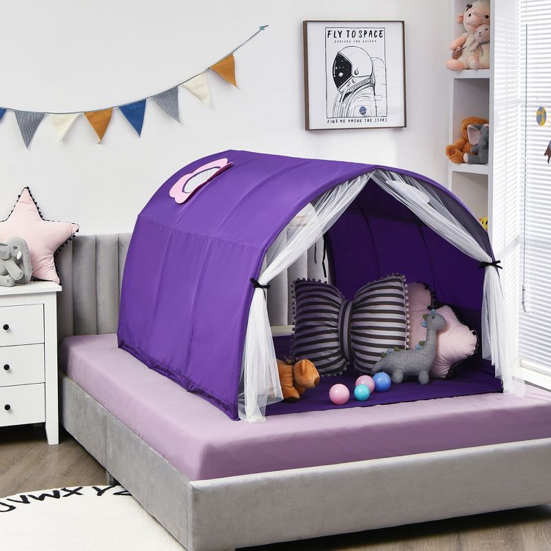 Costway Kids Bed Tent Play Tent Portable Playhouse Twin Sleeping w/Carry Bag Pink/Purple/Blue, 2 of 13