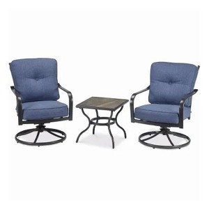 Four Seasons Courtyard Beaumont 3 Piece Deep Seating Outdoor Patio Chat Furniture Set with 2 Swivel Cushioned Chairs and Square Side Table, Gray/Brown - 1 of 4