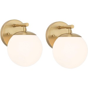 Possini Euro Design Meridian Modern Wall Light Sconces Set of 2 Gold Hardwire 6" Fixture Frosted White Glass for Bedroom Bathroom - 1 of 4