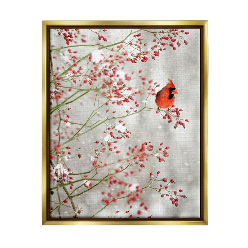 Stupell Industries Cardinal Seasonal Holly Berries Framed Floater Canvas Wall Art, 1 of 7