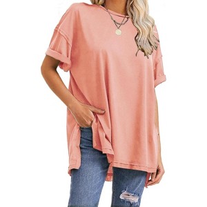 EXLURA Womens Summer Oversized T Shirts Casual Short Sleeve Loose Maternity Tops Crewneck Tunic Plus Gym Workout Top - 1 of 4