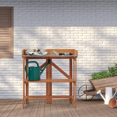 VASIP Outdoor Potting Bench, Solid Wood Foldable Garden Bench with Open Shelves for Patio, Garden, Backyard