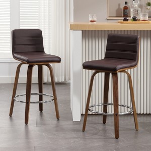 Bekrvio 26"/29" Swivel Bar Stools Set of 1/2/3/4, Faux Leather Upholstered Counter Chairs with Wood Legs, Mid-Century Seating for Kitchen Island - 1 of 4
