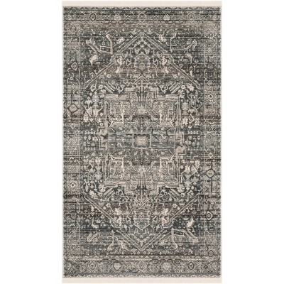 Vintage Persian Grey Charcoal Rectangular Synthetic Area Rug
