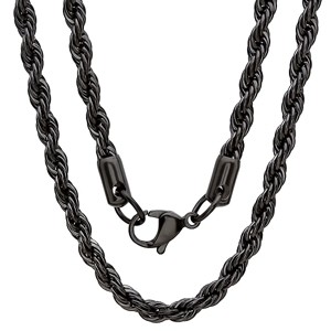 Steeltime Men's stainless steel rope chain necklace. Color Options: Silver, Gold, Black, Rose Gold. Size: 24", 30" - 1 of 4