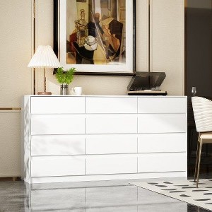 Famapy Large White 12 Drawers Dresser With Gloss Finish Concealed Handle - 1 of 4