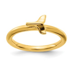 Black Bow Jewelry Sterling Silver 14k Yellow Gold Plated Stackable Whale Tail Ring - 1 of 4