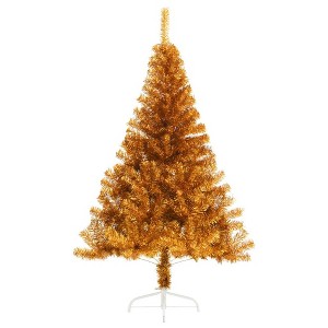 vidaXL Artificial Half Christmas Tree White PVC, Steel 59.1 in high - Gold 5 x 3 ft - 1 of 4