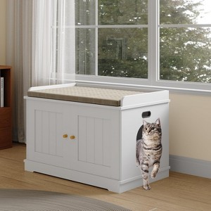 2 in 1 Cat Litter Box Enclosure, Wooden Cat Washroom Furniture with Barn Door, Hidden Litter Box Cover, Dog Proof Feline Litter Box, Kitty House - 1 of 4