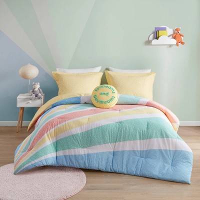 Full Yellow Rainbow Reversible Cotton Comforter Set with Pillow