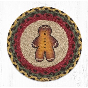 Earth Rugs Gingerbread Man Round Trivet – 10"x10" Braided Jute Accent with Festive Holiday Print - 1 of 3