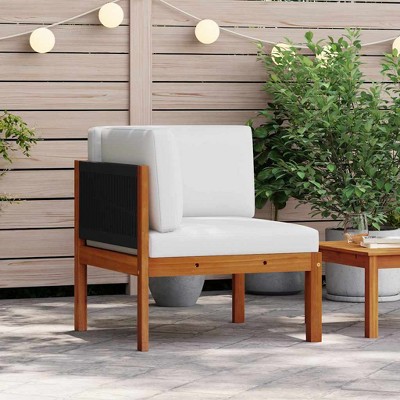 Corner Sofa Cream white, Black Solid acacia wood, Rope Medium vidaXL
