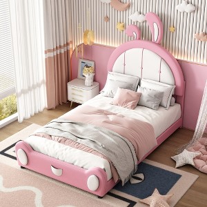 YOOCOZZ Twin Size Upholstered Wood Rabbit-like Platform Bed with Ear-shaped Headboard - 1 of 4