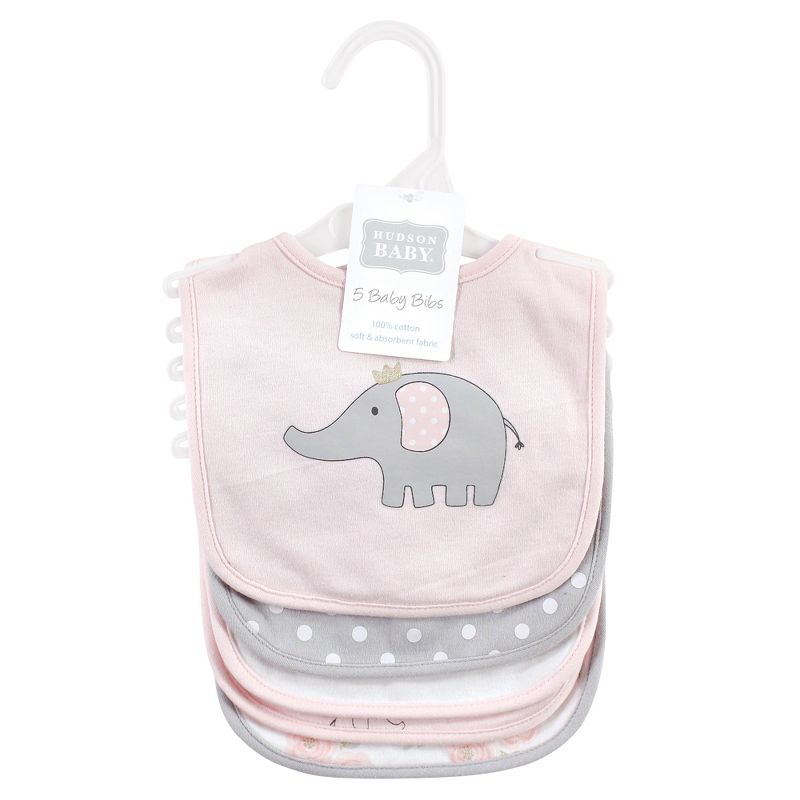 Hudson Baby Infant Girls Cotton Bibs, Pink Gray Elephant, One Size, 2 of 8