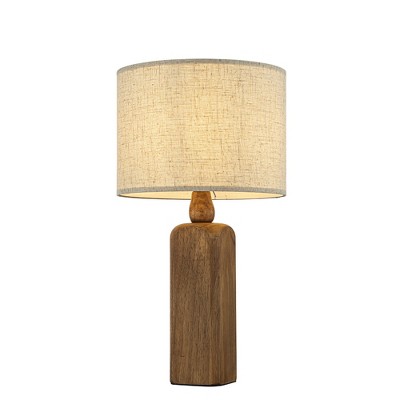 ALOADECOR 22''Farmhouse Traditional Natural Solid Wood Table Lamp with Beige Fabri Drum Shade for Bedroom Living Room