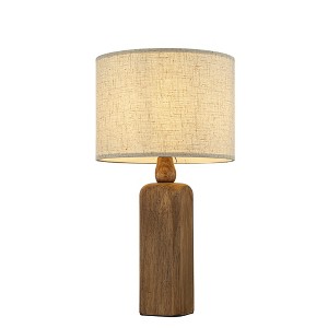 ALOADECOR 22''Farmhouse Traditional Natural Solid Wood Table Lamp with Beige Fabri Drum Shade for Bedroom Living Room - 1 of 4