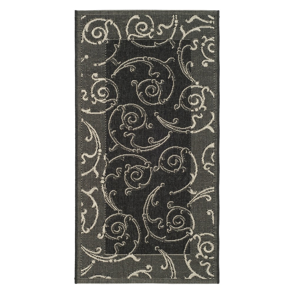 2'7inX5' Rectangle Pembrokeshire Patio Rug Black/Sand - Safavieh