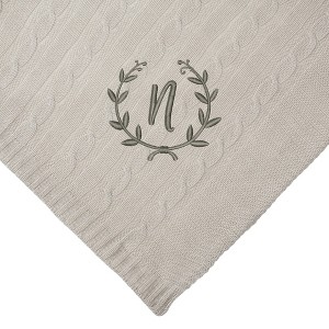 Personalization Mall Floral Wreath Initial Cable Knit Throw Blanket, Tan, 50"x60" - 1 of 1