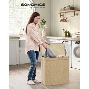 2-Section Laundry Hamper with Removable Washable Bags, 34.3 Gallon Bamboo Storage with Lid, Natural Color - 1 of 4