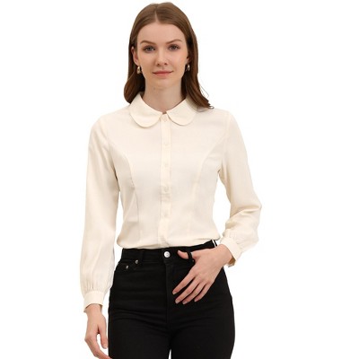 Allegra K Women's Work Peter Pan Collar Long Bishop Sleeve Button Down Shirt