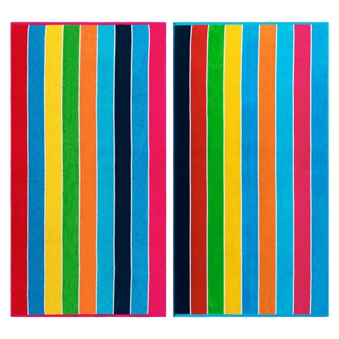 Nautical Stripe Cotton Oversized Reversible Beach Towel Set Of 2 By Blue  Nile Mills : Target