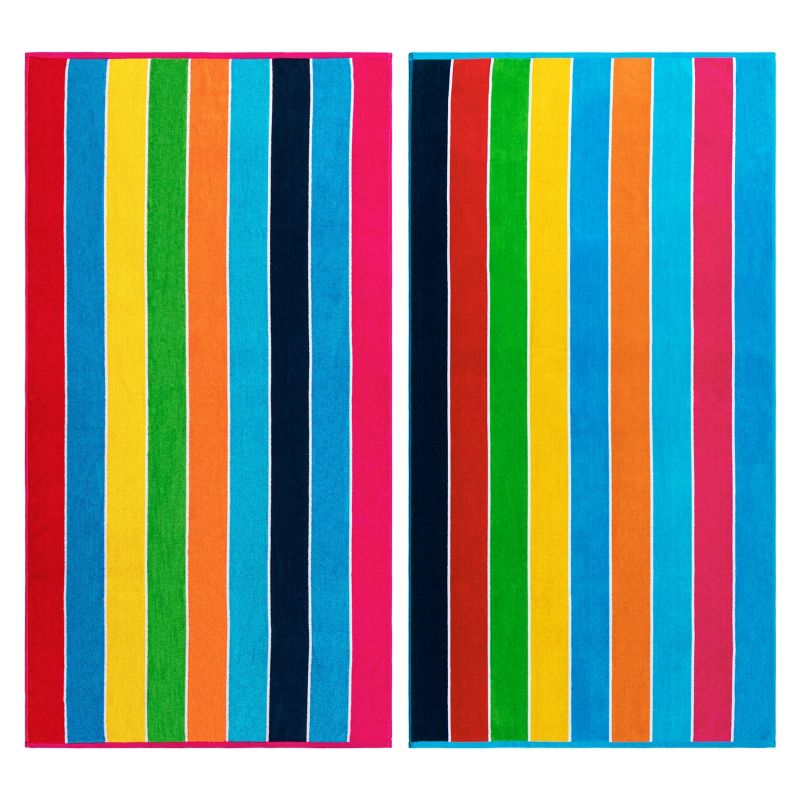Rainbow Striped Cotton Oversized Reversible Beach Towel Set of 2 by Blue Nile Mills, 1 of 10