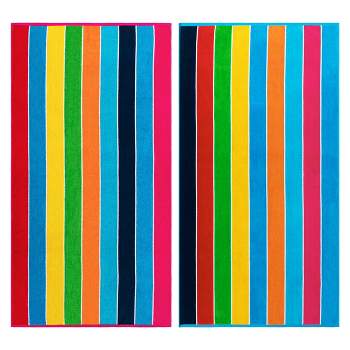 Rainbow Striped Cotton Oversized Reversible Beach Towel Set of 2 by Blue Nile Mills