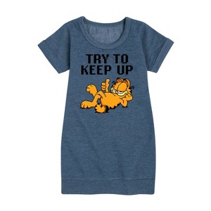 - Garfield - Try To Keep Up Graphic Short Sleeve Fleece Dress - 1 of 4