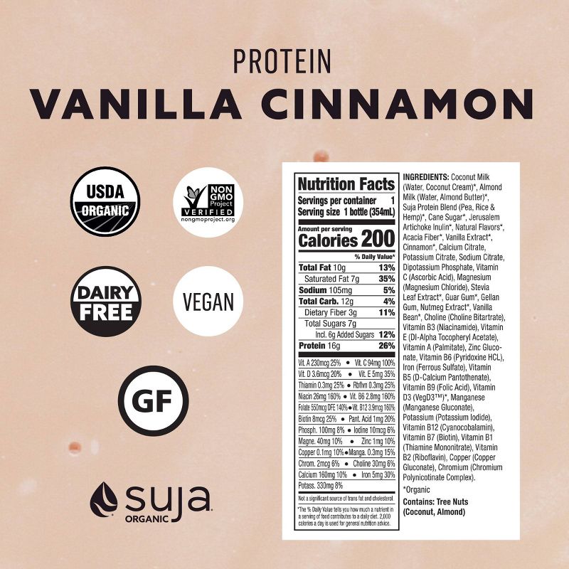 Suja Organic Vanilla Cinnamon Protein Shake - 12 fl oz, 3 of 10