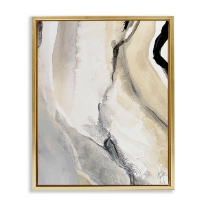Stupell Industries Abstract Paint Strokes Fluid Beige Movement Floating Frame Canvas Art, Gold, 17" x 21" - 1 of 4