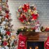 COZONY 24 Inch Pre-lit Christmas Wreath with 30 LED Lights & 3 Red Bows, Pine Wreath for Front Door Holiday Wall Party Decor - 4 of 4