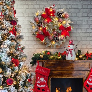 24" Pre-Lit Christmas Wreath for Front Door, Artificial Xmas Wreath with 30 LED Lights - 1 of 4