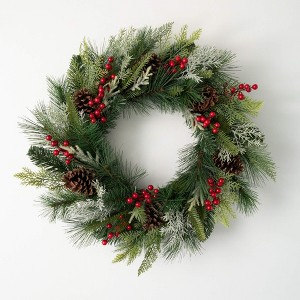24"H Sullivans Pine And Berry Wreath, Green Winter Wreaths For Front Door - 1 of 4