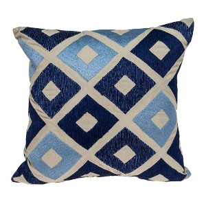HomeRoots 18" Beige and Blue Diamond Cotton Throw Pillow With Embroidery - 1 of 4