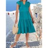 Womens Summer Ruffle Sleeve V Neck Midi Dress Casual Fit Flowy Ruffle Tiered Boho Dress - 2 of 4