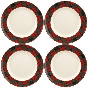 Spode Christmas Tree Tartan 10.5 Inch Dinner Plate, Set of 4, Dishwasher and Microwave Safe