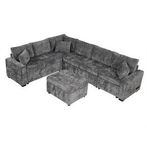 CLIHOME 112.2" Modern Sectional Sofa Pull-out Sofa Bed Sleeper with a Storage Ottoman and Three Pillows - 1 of 4