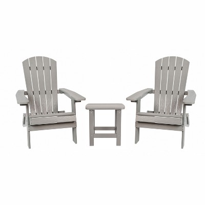 Merrick Lane Set Of Two Folding Adirondack Patio Chairs With Matching Outdoor Side Table