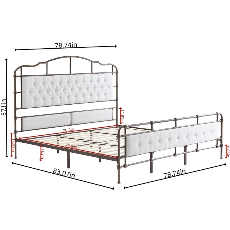 King/Queen Size Metal Platform Bed with Upholstered Headboard and Tail-ModernLuxe, 2 of 8