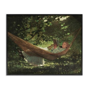 Stupell Industries Girl Reading Book Hammock Classic Vintage Painting Framed Giclee Art - 1 of 4