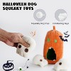 Nocciola 4 Packs Burroween Dog Toys for Halloween,Christmas gift,Spooky Pumpkin Burrow with 3 Squeaky Skulls,Hide and Seek Dog Toys - 3 of 4
