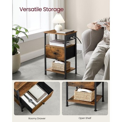 Rustic Brown and Black 2-Drawer Nightstand Set with Charging Station