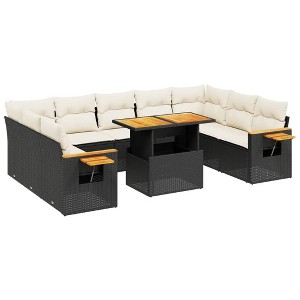 vidaXL 11 Piece Patio Sofa Set with Cushions Black Poly Rattan - Black and Cream - 1 of 4