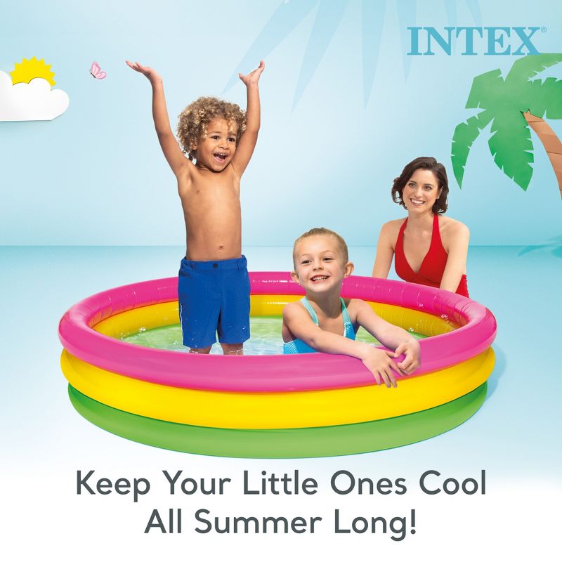 Intex 57422EP Sunset Glow 58" x 13" Inflatable Vinyl Toddler 3-Ring Colorful Backyard Kids Splash and Wade Pool for Children 2+ Years Old, Multicolor, 4 of 7