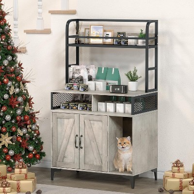 Homhougo cat Litter Box Enclosure, cat Litter Box, Hidden Litter Box Furniture with Three Storage Layers and Storage Door