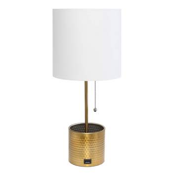 Hammered Metal Organizer Table Lamp with USB Charging Port and Fabric Shade - Simple Designs