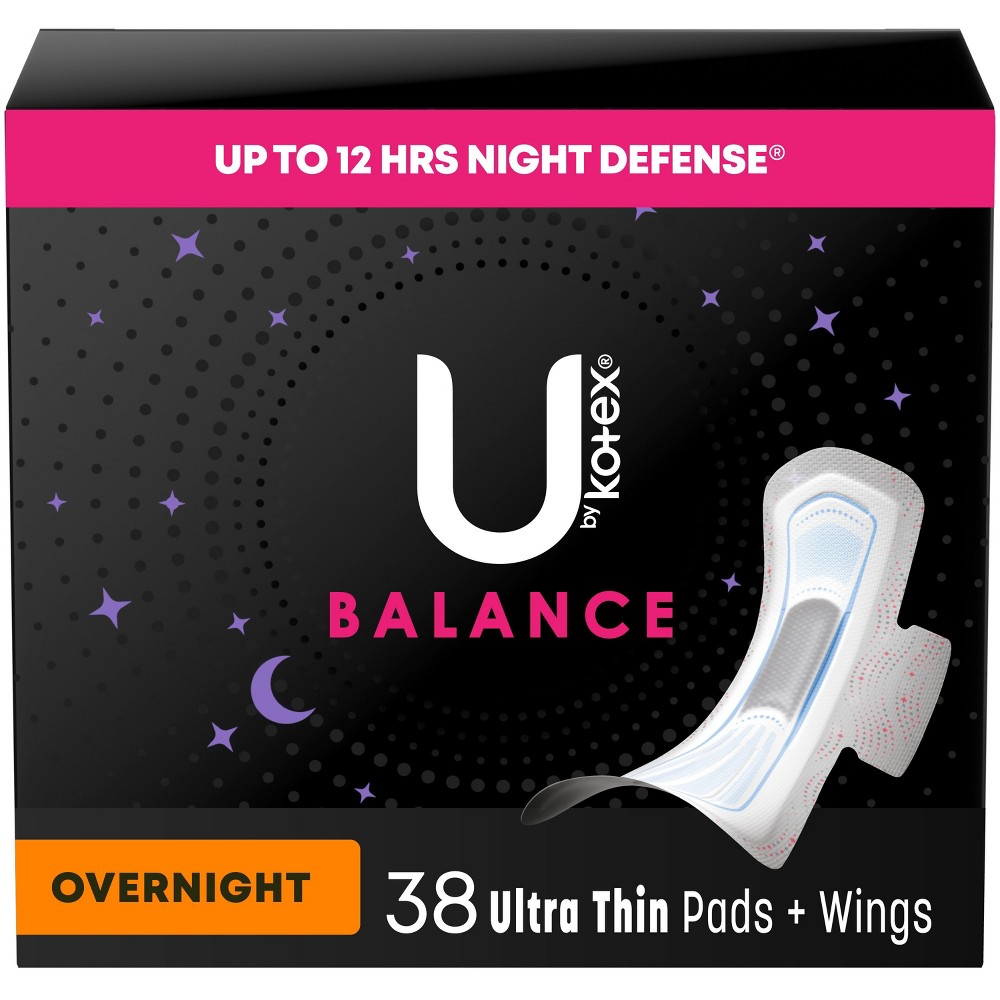 U by Kotex Balance Ultra Thin Overnight Pads with Wings  38 Count