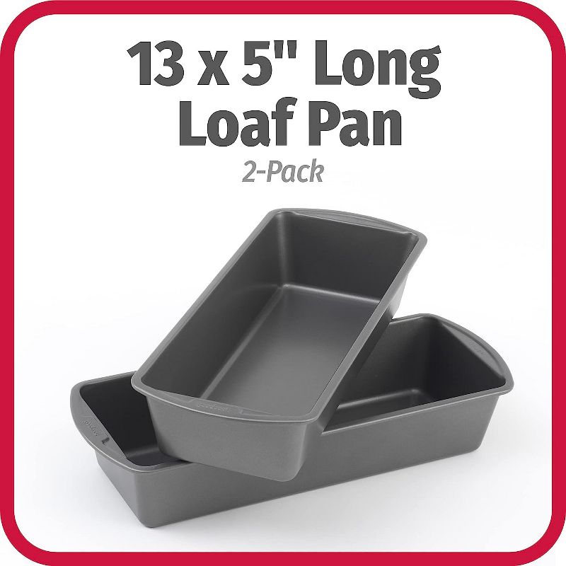 GoodCook Set of 2 Extra Large 13'' x 5'' Nonstick Steel Bread Loaf Pans, Gray,, 2 of 7