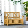 Outsunny 29 Gallon Garden Storage Bench with Wooden Frame, Large Entryway Deck Box w/ Unique X-Shape Back, Louvered Side Panels for Patio - 2 of 4