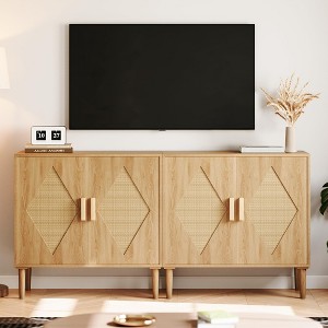Two-Piece Dining Sideboard with Storage, Rattan Double Door Storage Cabinets and Decorative Cabins for Living Room, Dining Room, Foyer, Kitchen,wood - 1 of 4